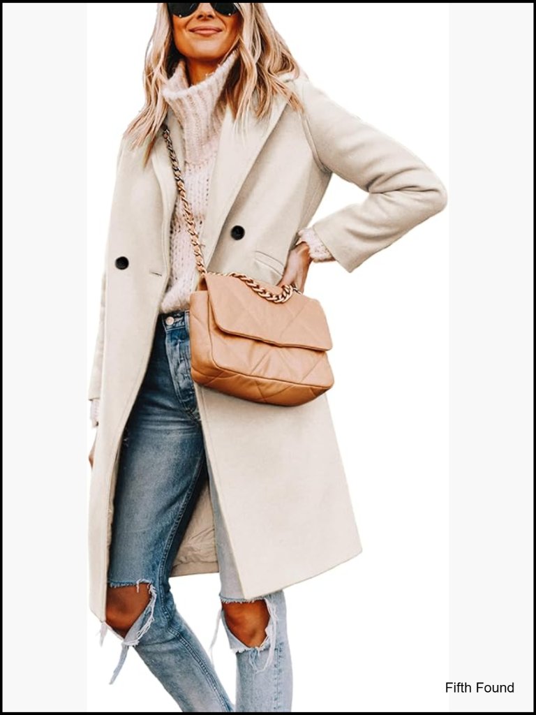 Winter Wool Long Peacoat Notch Lapel Slim Fit Coats Jackets Outerwear